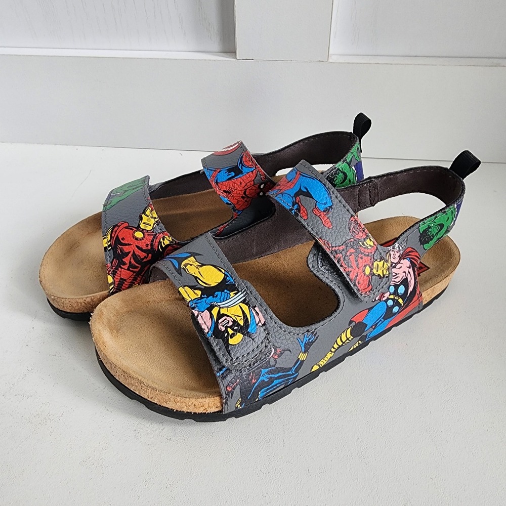 H&M Marvel Comics Avengers Boys Sandals Gray Multi Superhero Slides US 13.5 HTF